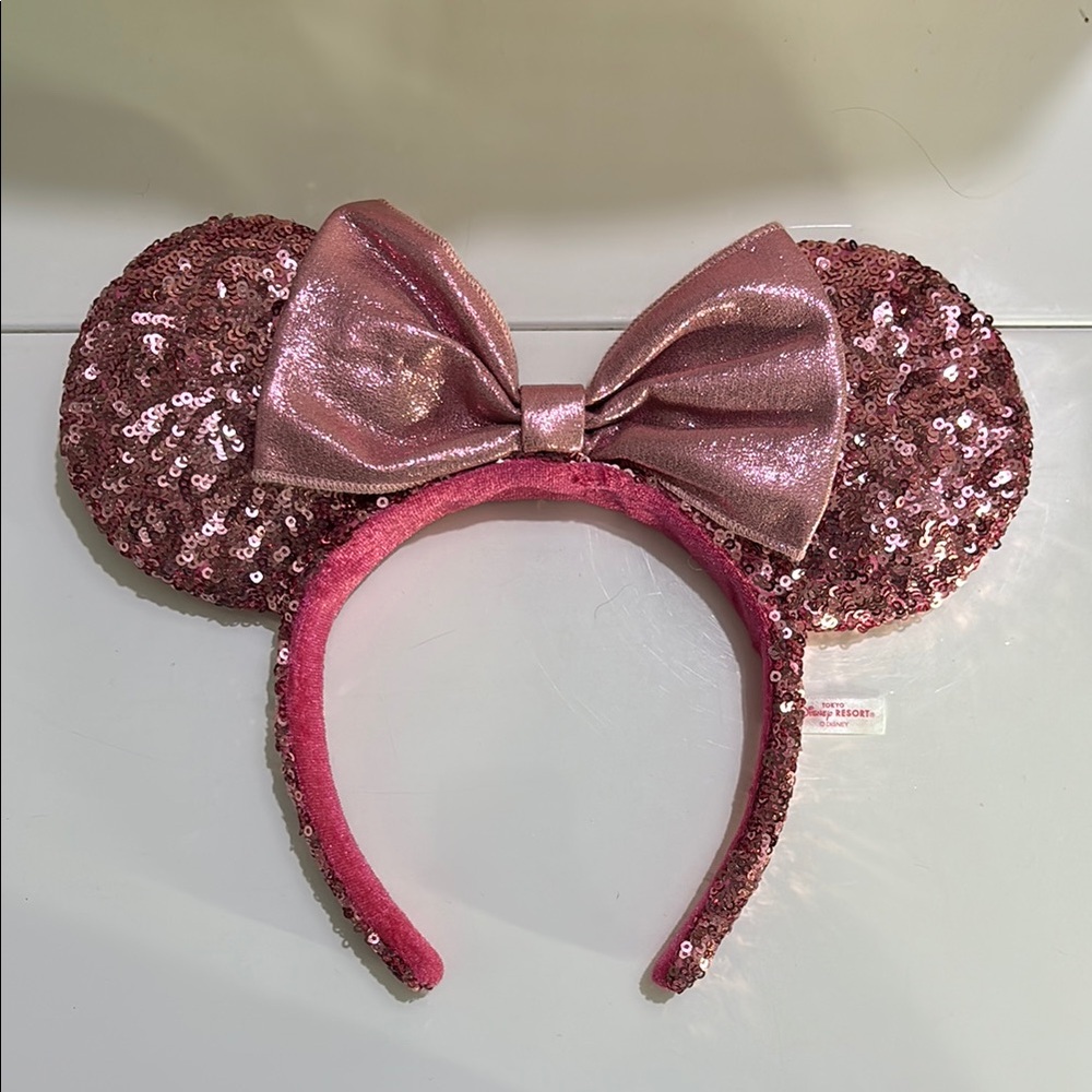 Tokyo Disney Sakura Pink Sequin Minnie Mouse Ears Headband